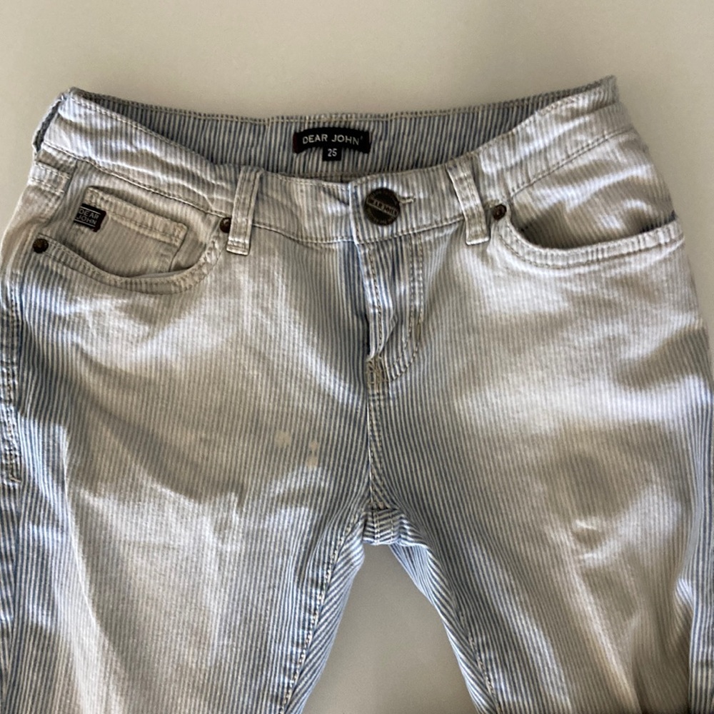 DEAR JOHN Comfort Skinny Size 25 Jeans light blue vases stripes